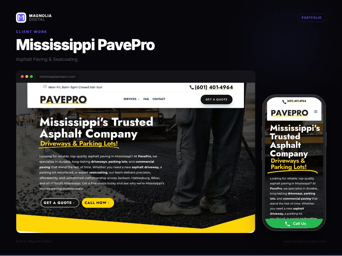PavePro website built by Magnolia Digital showing desktop and mobile views